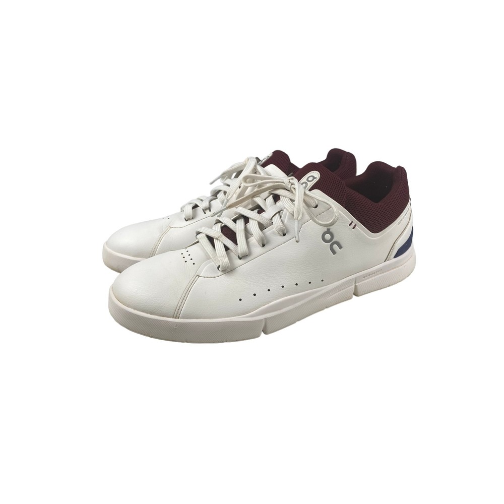 On Cloud ‘The Roger’ Advantage White and Burgundy Athletic Shoes